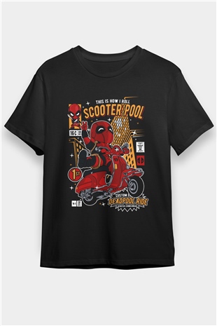 Scooter Pool Baskılı Unisex Siyah Tişört