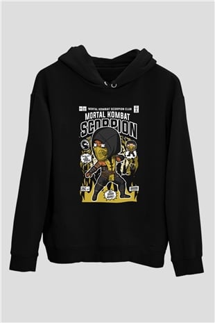 Scorpion Baskılı Unisex Siyah Hoodie