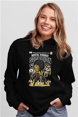 Scorpion Baskılı Unisex Siyah Hoodie