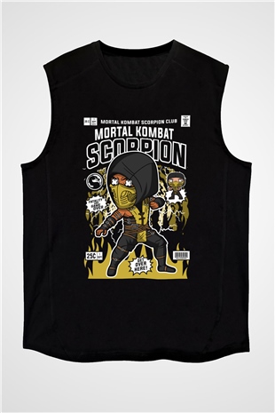 Scorpion Baskılı Unisex Siyah Kolsuz Tişört