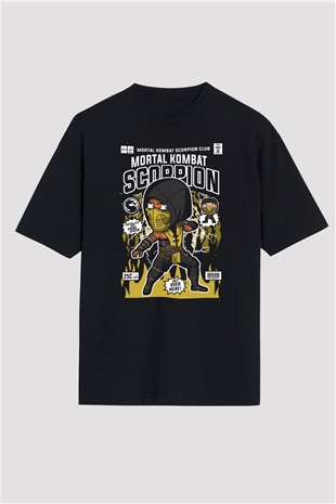 Scorpion Baskılı Unisex Siyah Oversize Tişört