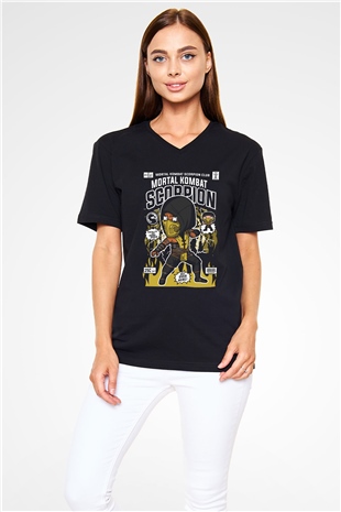 Scorpion Baskılı Unisex Siyah V Yaka Tişört