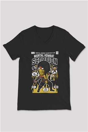 Scorpion Baskılı Unisex Siyah V Yaka Tişört