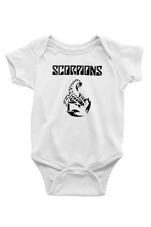Scorpions Baskılı Beyaz Unisex Bebek Body - Zıbın