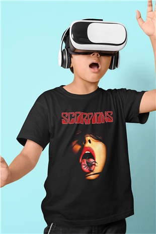 Scorpions Baskılı Siyah Unisex Çocuk Tişört