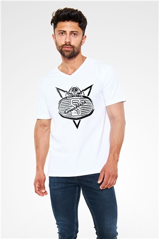Scorpions Beyaz Unisex V Yaka Tişört T-Shirt