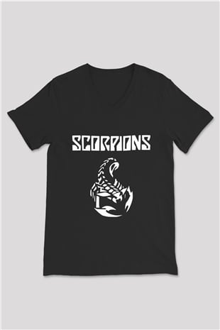 Scorpions Siyah Unisex V Yaka Tişört T-Shirt