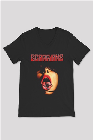 Scorpions Siyah Unisex V Yaka Tişört T-Shirt
