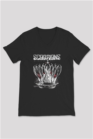 Scorpions Siyah Unisex V Yaka Tişört T-Shirt