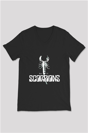 Scorpions Siyah Unisex V Yaka Tişört T-Shirt