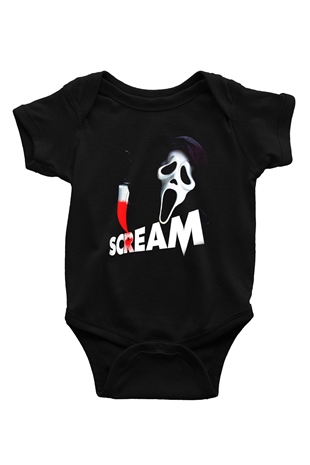 Scream Baskılı Siyah Bebek Body - Zıbın