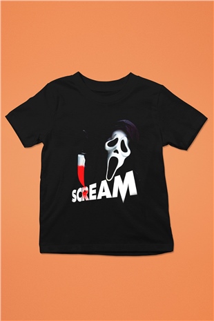 Scream Baskılı Siyah Unisex Çocuk Tişört