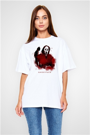 Scream Baskılı Oversize Beyaz Tişört