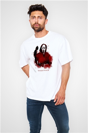Scream Baskılı Oversize Beyaz Tişört
