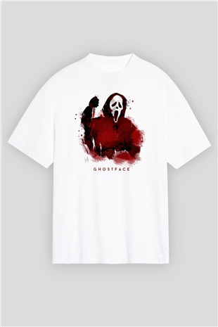 Scream Baskılı Oversize Beyaz Tişört
