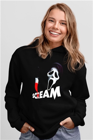 Scream Siyah Unisex Kapşonlu Sweatshirt