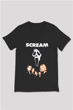Scream Siyah Unisex V Yaka Tişört T-Shirt