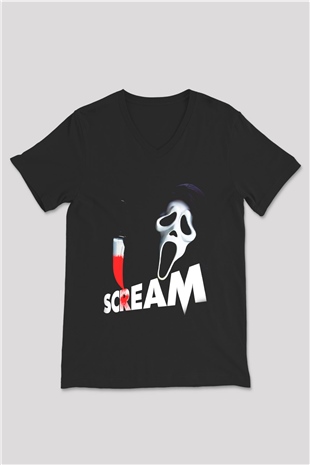 Scream Siyah Unisex V Yaka Tişört T-Shirt
