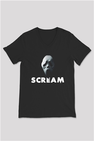 Scream Siyah Unisex V Yaka Tişört T-Shirt