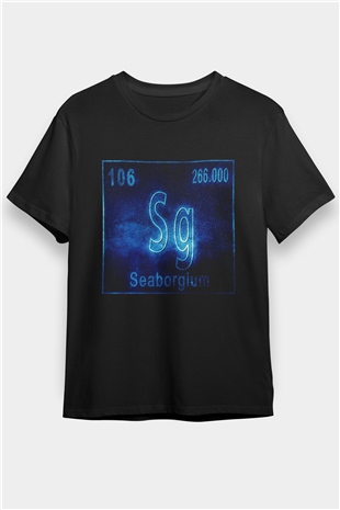 Seaborgiyum Atom Numarası Baskılı Unisex Siyah Tişört