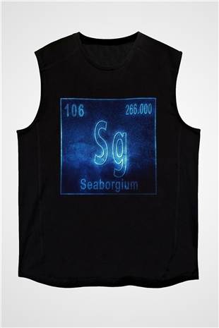 Seaborgiyum Atom Numarası Baskılı Unisex Siyah Kolsuz Tişört