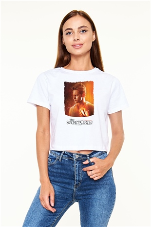 Secret Circle Beyaz  Crop Top Tişört