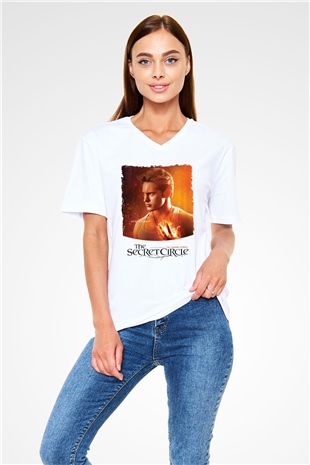 Secret Circle Beyaz Unisex V Yaka Tişört