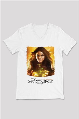 Secret Circle Beyaz Unisex V Yaka Tişört