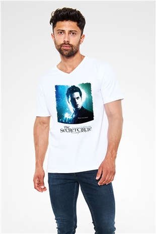 Secret Circle Beyaz Unisex V Yaka Tişört