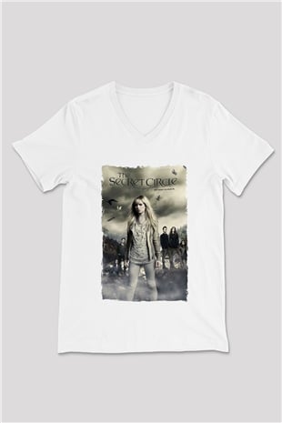 Secret Circle Beyaz Unisex V Yaka Tişört