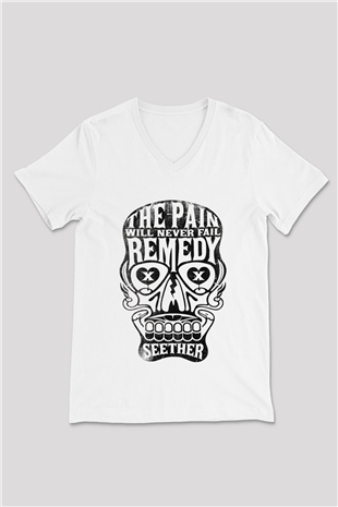 Seether Beyaz Unisex V Yaka Tişört T-Shirt
