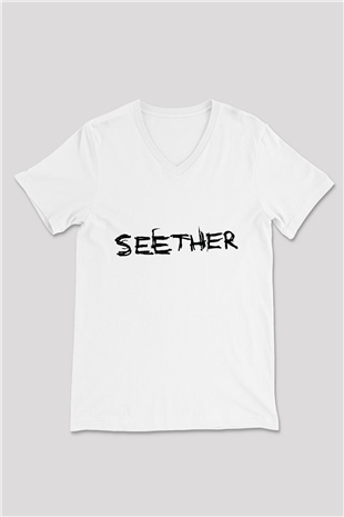 Seether Beyaz Unisex V Yaka Tişört T-Shirt