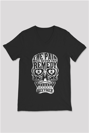 Seether Siyah Unisex V Yaka Tişört T-Shirt