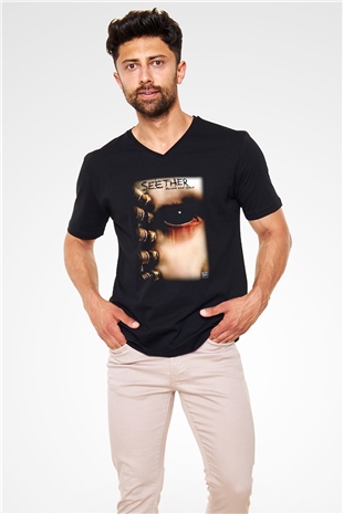 Seether Siyah Unisex V Yaka Tişört T-Shirt