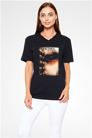 Seether Siyah Unisex V Yaka Tişört T-Shirt