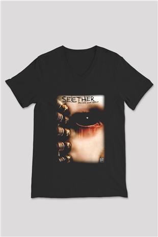Seether Siyah Unisex V Yaka Tişört T-Shirt
