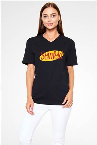 Seinfeld Siyah Unisex V Yaka Tişört T-Shirt