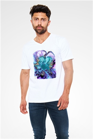 Şekil Beyaz Unisex V Yaka Tişört