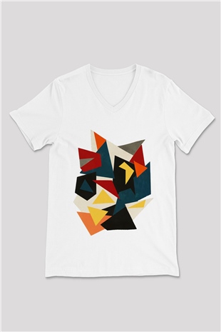 Şekil Beyaz Unisex V Yaka Tişört T-Shirt