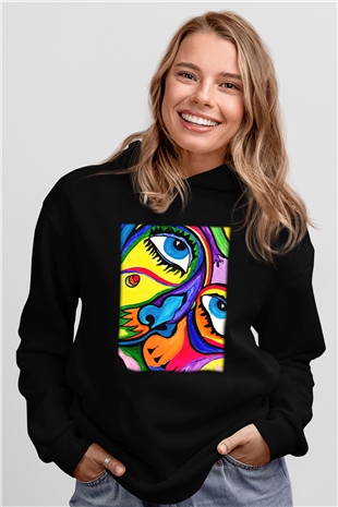 Şekil Siyah Unisex Hoodie