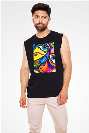 Şekil Siyah Unisex Kolsuz Tişört