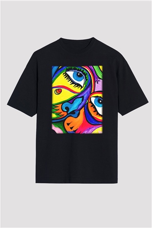 Şekil Siyah Unisex Oversize Tişört T-Shirt