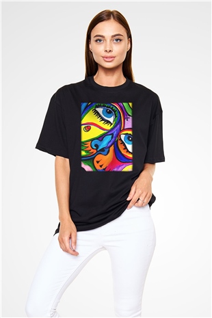 Şekil Siyah Unisex Oversize Tişört T-Shirt