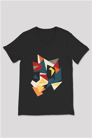 Şekil Siyah Unisex V Yaka Tişört T-Shirt