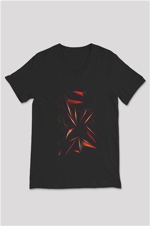 Şekil Siyah Unisex V Yaka Tişört T-Shirt