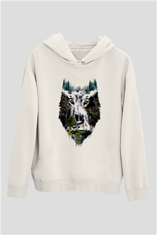 Şelale ve KurtBeyaz  Unisex Hoodie
