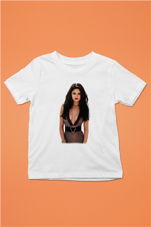 Selena Gomez Baskılı Beyaz Unisex Çocuk Tişört