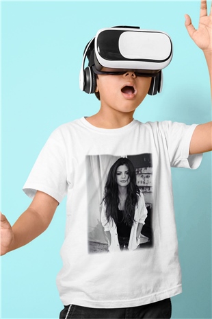 Selena Gomez Baskılı Beyaz Unisex Çocuk Tişört