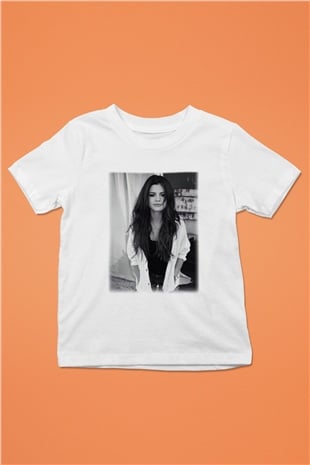 Selena Gomez Baskılı Beyaz Unisex Çocuk Tişört