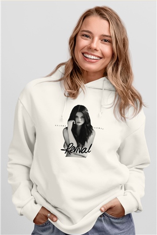 Selena Gomez Beyaz Unisex Kapşonlu Sweatshirt